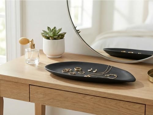 BANOMII Leaf Decorative Bowl for for Home Decor, 15.5'' Long Resin Bowl for Key Purse Candle, Decorative Tray for Kitchen Counter Entryway Dining Coffee Table Centerpiece, Black, Medium - Image 6
