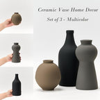 Ceramic Vase Set of 3, Nordic Minimalist Multicolor Vases Home Decor, Rustic Farmhouse Decor Pottery Vases for Bouquet Pampas Grass Dried Fresh Flowers, Living Room, Kitchen, Bedroom, Entryway Mantel - Image 3