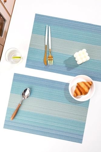 LEXMORE PlaceMats Set of 12 Vinyl/Plastic Woven Place Mats for Kitchen Table Indoor/Outdoor Washable PlaceMat Wipeable Dining Table Mats(Ocean Geode) - Image 6