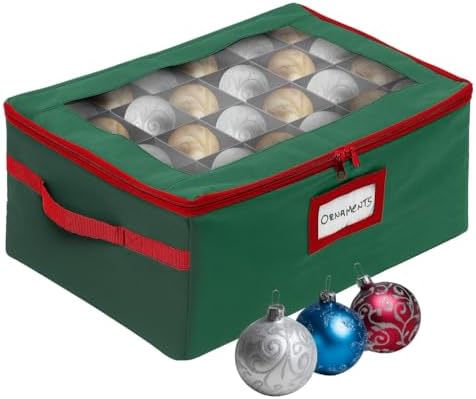 HOLDN’ STORAGE Christmas Ornament Storage Box with Dividers - Fits 48-3” Ornaments, 2 Removable Trays, Durable & Space-Saving, Clear Top Lid, Fits Underbed, Green by HOLDN%E2%80%99STORAGE