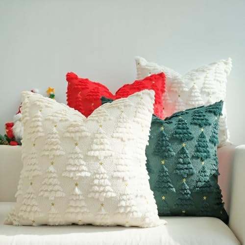 JOJUSIS Decorative Pillow Covers Pack of 4 Throw Pillowcases Faux Fur Couch Cushion (Christmas Tree, 24" x 24" (Pack of 4)) by JOJUSIS