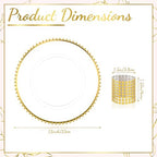Uiifan 100 Sets Clear Gold Charger Plates Bulk with Napkin Rings Set 13 in Beaded Plastic Charger Plates Hollow Napkin Rings Round Dinner Plate for Wedding Party Table Setting Event Decoration - Image 2