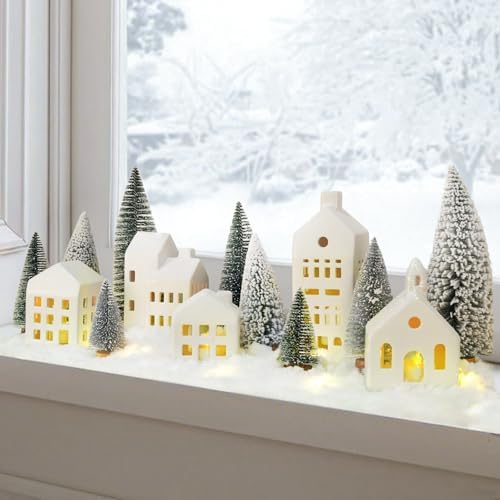 Christmas Decorations Indoor, 5 Lighted Ceramic Christmas Village Houses - Image 5