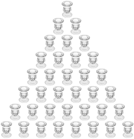 Glass Taper Candle Holder Set of 36 - Clear Crystal Candlestick Holders for Tapered Candles, Elegant Candle Stick Holder Set for Wedding Party Christmas Thanksgiving Festival (36, Transparent) by BTGLLAS