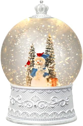 Snowman Snow Globe Lantern, Lighted Musical Snow Globe Decorations Indoor for Home Decor with Music Timer Glitter, Light Up Holiday Decor Gift, USB or Battery Operated by Gorrzai