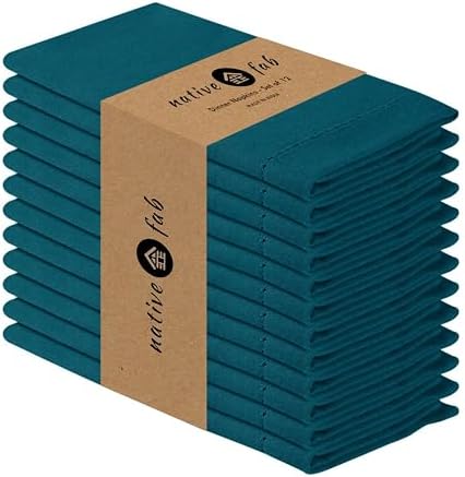 Native Fab Set of 12 Cloth Napkins Hemstitch Corners, 100% Cotton, 18x18 inch, Soft, Absorbent, Reusable, Easy Care, Restaurant Hotel Quality - Wedding, Events, Lunch, Dinner Napkins - Teal Green by NativeFab