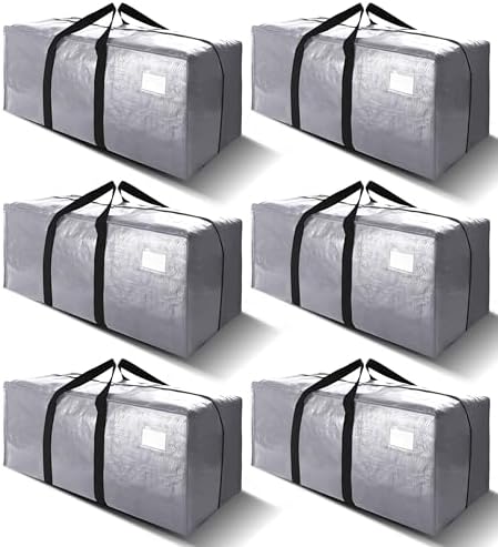 VELVETSURE Heavy Duty Extra Large Moving Bags W/Backpack Straps - Strong Handles & Zippers, Storage Totes For Space Saving, Fold Flat, Alternative to Moving Box and Storage Bin (Set of 6, Silver) by VELVETSURE