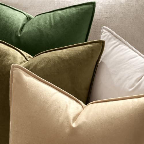 MIULEE Decorative Olive Green Velvet Euro Sham Throw Pillow Covers 24x24 in - Image 2
