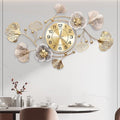 33" Modern Farmhouse Large Decorative Wall Clock, Ginkgo Metal Art by JXQXYN