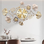 33" Modern Farmhouse Large Decorative Wall Clock, Ginkgo Metal Art by JXQXYN