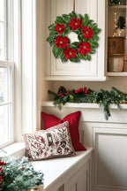 24" Artificial Wreath for Front Door Burgundy Red Magnolia Wreath Greenery for Wedding Christmas Housewarming Thanksgiving Farmhouse Mantel Door Decoration - Image 5