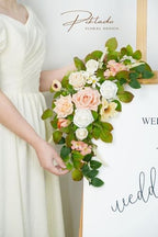 Wedding Decor (Pack of 2) Welcome Sign Flower Backdrop Garland for Ceremony Reception Wall Easel Home Decoration Entryway Faux Outdoor Board Head Table Decor (Flesh Pink & White) - Image 5