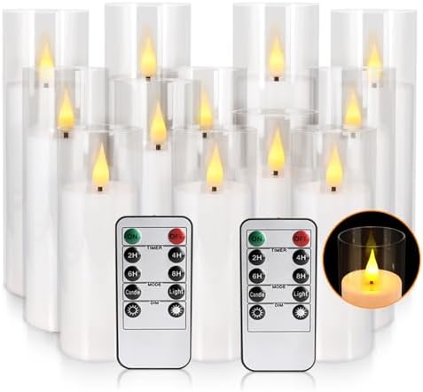 12-Pack White Acrylic Flameless LED Candle Set with Timer Remote Control—Ideal for Home Decor, Valentine's Day, Weddings, and Holiday Celebrations. - Image 2