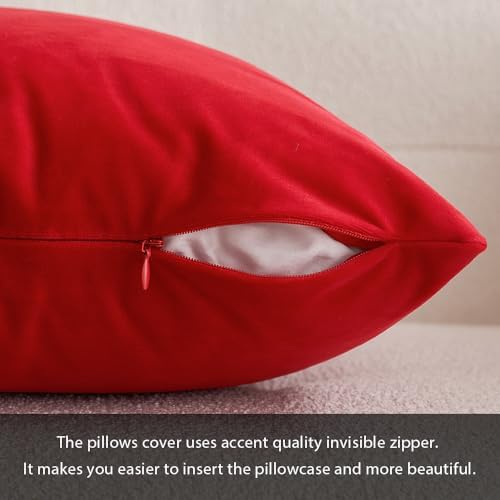 MIULEE 26x26 Inch Pack of 2 Euro Velvet Throw Pillow Covers Bright Red - Image 3