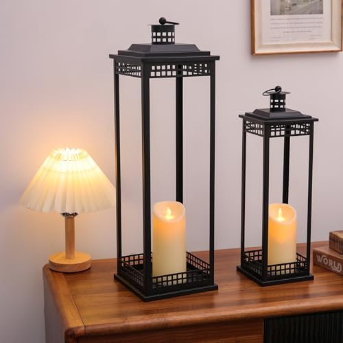 Decorative Candle Lanterns Set of 2, Black Metal for Indoor & Outdoor - Image 3