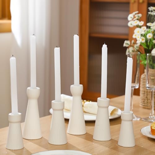 Mumufy 6 Pcs White Taper Candle Holder Candlesticks, Ceramic Candle Stick - Image 4