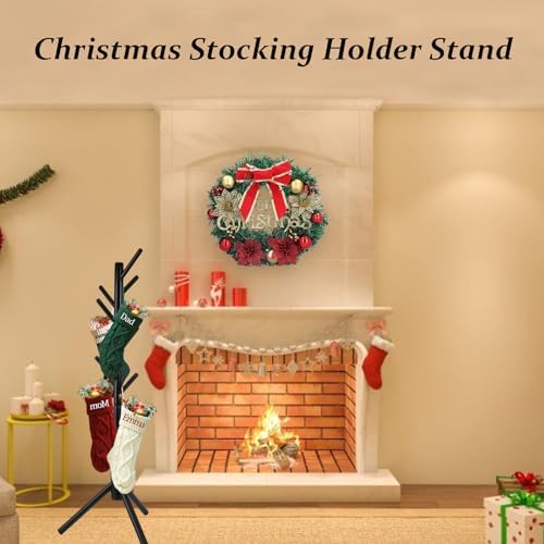Christmas Stocking Holder Stand, Wooden Christmas Hangers Stand for Hanging Christmas Stocking, 8 Hooks Black - Image 6