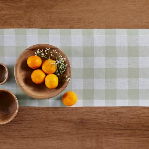 Solino Home 100% Pure Linen Table Runner, 14 x 144 in, Sage and White Check - Image 3