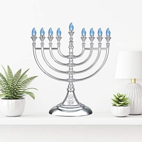 Traditional LED Menorah 13" Metallic Silver Battery or USB Powered Menorah Chanukiah with 4' USB Cable Electronic Chanukah Minorah Flameless Hanukkah Candles Bulbs Lighted Hanukah Decor - Image 7