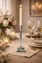 Pewter Candlestick Holder, 12 Inch Tall Single Taper Candle Holder, Ornate Decorative Metal Candle Stand with Embossed Floral Detail and 4 Inch Base for Tabletop Decor - Image 5