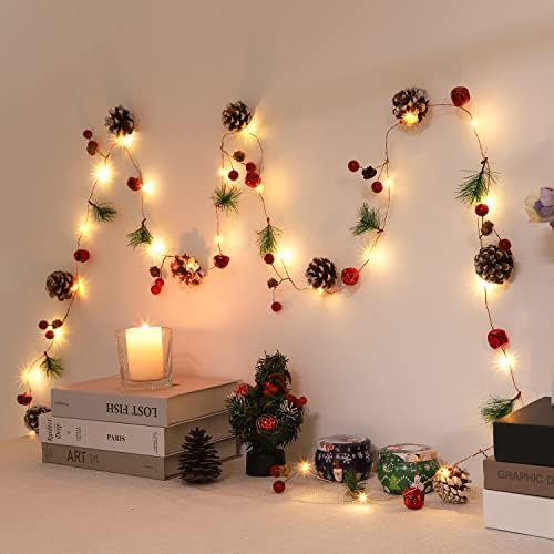 10FT Enchanting Christmas Garland with 30 LED Lights Battery Operated-Realistic Red Berries & Pine Cones Decor for Tree,Fireplace Mantel,Indoor Holiday Home Decor (10Ft) - Image 3