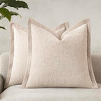 Decorative Chenille Luxury Throw Pillow Covers with Wide Edge, Textured Solid Pillowcases, Soft Velvet Cushion Cover Home Décor for Couch Sofa Chair Bed,18×18 Inch, Set of 2, Light Beige by Unknown