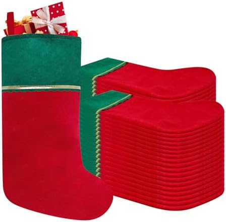 36 Pack Felt Christmas Stockings, 19 Inches Red and Green Christmas Stockings, Green Cuff with Gold Trim Christmas Stockings for Family Christmas Holiday Decorations by Tokforty