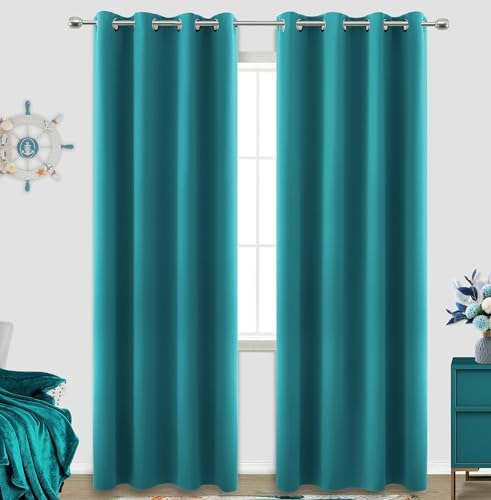 KOUFALL Window Treatments for Winter Decorations,Dark Teal Christmas Decor Thick Blackout Thermal Insulated Heavy Duty Curtain Drapes for Living Room,90 Inch Long,2 Panels Set by KOUFALL