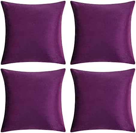 GIGIZAZA Purple Velvet Decorative Throw Pillow Covers Cushion Cover Set of 4 Luxury Pillow Cases for Sofa (18x18inch(45x45cm)-4pcs, Purple) by GIGIZAZAFocusingonhomedecoration
