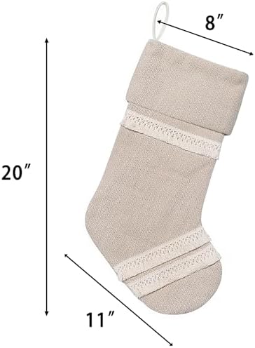 GEX Christmas Stockings 6 Pack for Family 20" Large Rustic Farmhouse Country Xmas Stockings with Tassels Hanging Ornament Decorations for Fireplace Xmas Season (Beige, Set of 6) - Image 3