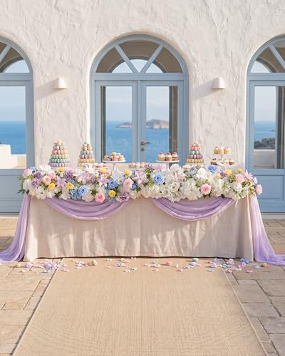 72inch Aisle Flower Garland with Chiffon Sheer Drape, Multi-Color Artificial Flowers Rose with White Butterfly Orchid, Floral Runner for Wedding Arch, Backdrop, Reception Table Decor, Ceremony Pathway - Image 4