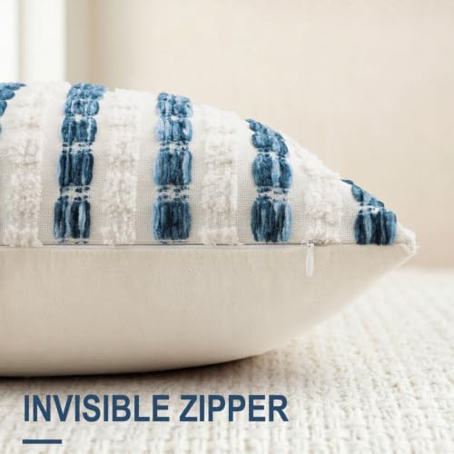 decorUhome Chenille Tufted Stripe Throw Pillow Covers 18x18 Set of 2 Blue - Image 4