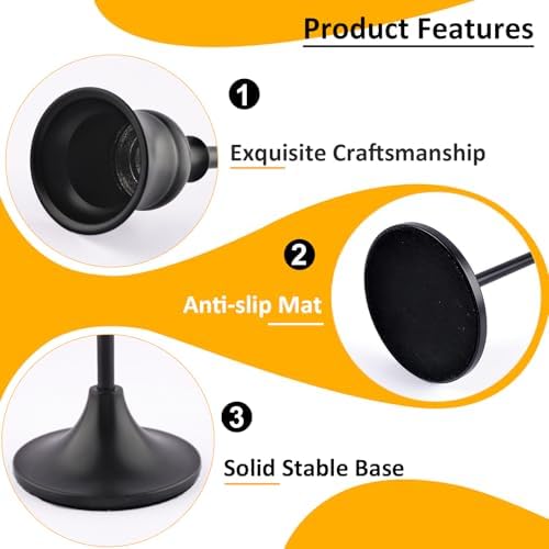 Metal Candle Holders for Candlesticks Taper Candlestick Holders Set Vintage Decorative Centerpiece Candelabra Tall Candle Stands (Matt Black, 4 Sets (12 pcs)) - Image 4