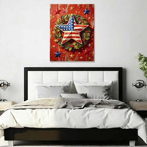 July 4th Patriotic Canvas Wall Art 4th of July USA Decorations American Flag Star Wreath Picture Wall Decor Independence Day Home Decor 24x32in - Image 5