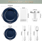 Bestluck 350PCS Navy Blue Plastic Plates for 50 Guests - Image 6