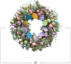 24 Inch Spring Easter Eggs Wreath with Lamb Ears Leaves for Front Door, Glitter Eggs Green Leaves Door Wreath with Berries for Indoor and Outdoor, Easter Egg for Home Decor - Image 7