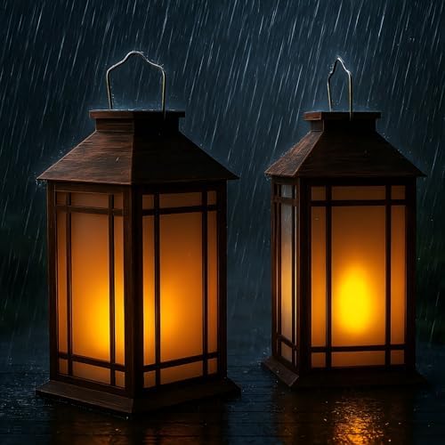 Bdor 13 Inch Outdoor Decorative Lanterns with LED Candle Timer 2 Pack Brown - Image 2