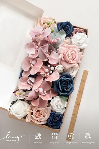Ling's moment Artificial Pink Flowers Combo, Dusty Rose & Navy, Deluxe - Image 6