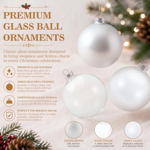 Seenelling 12 Pcs Christmas Glass Ball Ornaments 3.15 Inch, White - Image 3