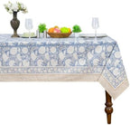 72x140 Inches Rectangle Hand Block Print Tablecloth, 100% Cotton, Moonstone Blue Floral Table Cloths Washable, Traditional Indian For Dining Outdoor Thanksgiving Halloween Christmas by HomeSpunCrafts