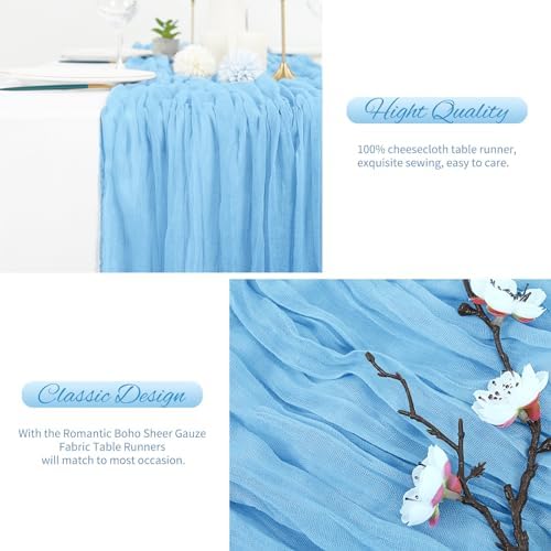 20 Pack Light Blue Cheesecloth Table Runner 120 Inch 10FT Rustic Boho Gauze Cheese Cloth Table Runner for Wedding Party Baby Shower Thanksgiving Christmas Decoration - Image 6