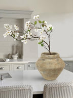 Briful Large Rustic Ceramic Vase with Distressed Finish, 8.2'' Tall Wide-Belly Decorative Flower Vases with Felt Pads, Retro Style Pottery for Home Decor, Table Centerpiece, Yellow Brown - Image 2