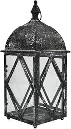 Vintage Metal Candle Lantern with Glass 17in Distressed Blue Rustic Large Farmhouse Hanging Candle Holder Lanterns for Indoor & Outdoor Front Porch Table Centerpiece Decor Black - Image 6
