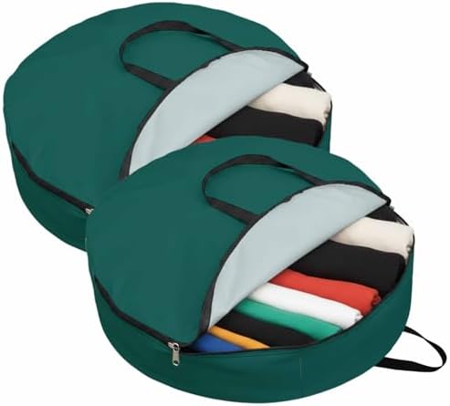 24 Inch Round Storage Bag 2 Pack,Minimalist Solid Aventurine Green Waterproof Wreath Storage Container with Handles&Zipper Pure Plain Single Color Closet Organizer Bags Garland Box - Image 2