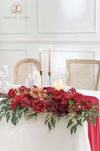 TINGE TIME Red Flower Garlands, 2 PCS Artificial Eucalyptus, Handcraft Artificial Rose for Arch, Wedding, Sweetheart Table, Ceremony, Backdrop Decorations for Home (Cinnamon Rose) - Image 5