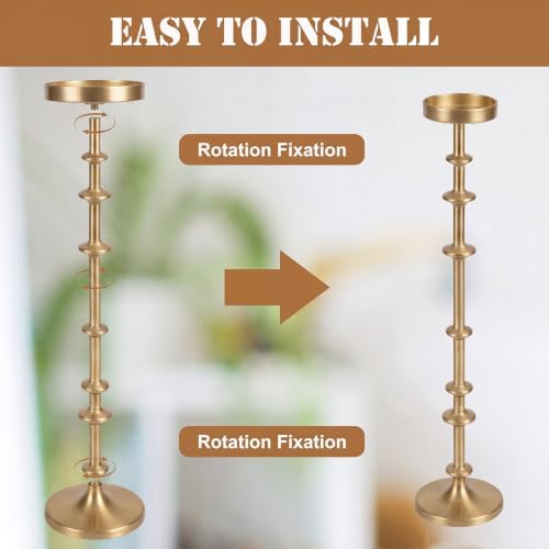 Maxdot Gold Metal Pillar Candle Holder 36" 29" Tall Decorative Taper Candle Stand Set of 2 Vintage Floor Candlestick Holde for Housewarming Wedding Christmas Halloween Living Room - Image 4