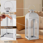 Lantern Decorative Indoor & Outdoor, 16.25'' Large Hanging Candle Lanterns, Metal Decorative Candle Lanterns, Waterproof Hanging Lantern for Porch Patio Wedding Home (White) - Image 2