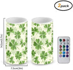 St Patricks Day Candles Battery Operated Flameless Candles with Remote Fall Decorations LED Fake Candles for Home Bedroom Irish Lucky Day Leaves Table Decor 3 inch Set of 2 - Image 3