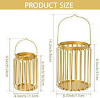 Farmhouse Lantern Decor Set of 2.Metal Candle Holders, Rustic Modern Vintage Style for Indoor Outdoor, Porch Patio Fireplace Mantle Wedding Decor (Gold,Candles not Included) - Image 2