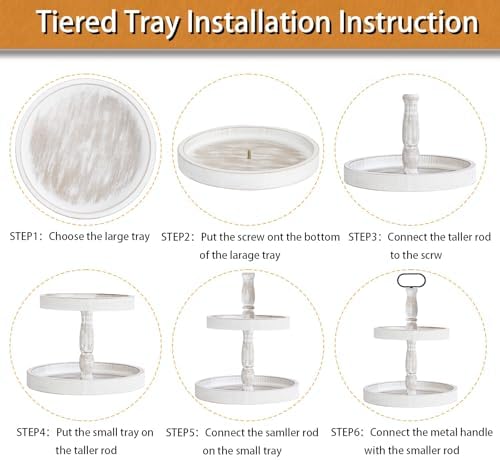 Decorative Tray - Two Tiered Tray Cupcake Stand Farmhouse Rustic 2 Tiered Serving Tray for Home and Kitchen Decor, Party, Weddings-Holiday Decoration Customizable Display Options(White) - Image 3